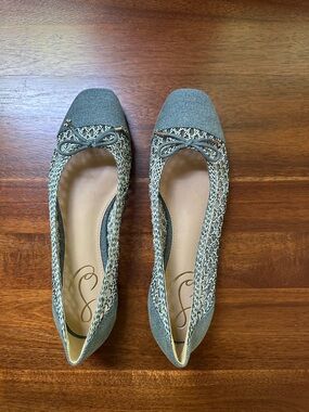 Sam Edelman Denim Blue Braided-Trim Square-Toe Ballet Flats